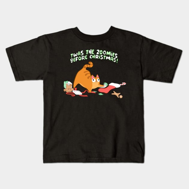 Twas the Zoomies Before Christmas stocking mess Orange Tabby funny Kids T-Shirt by xenotransplant